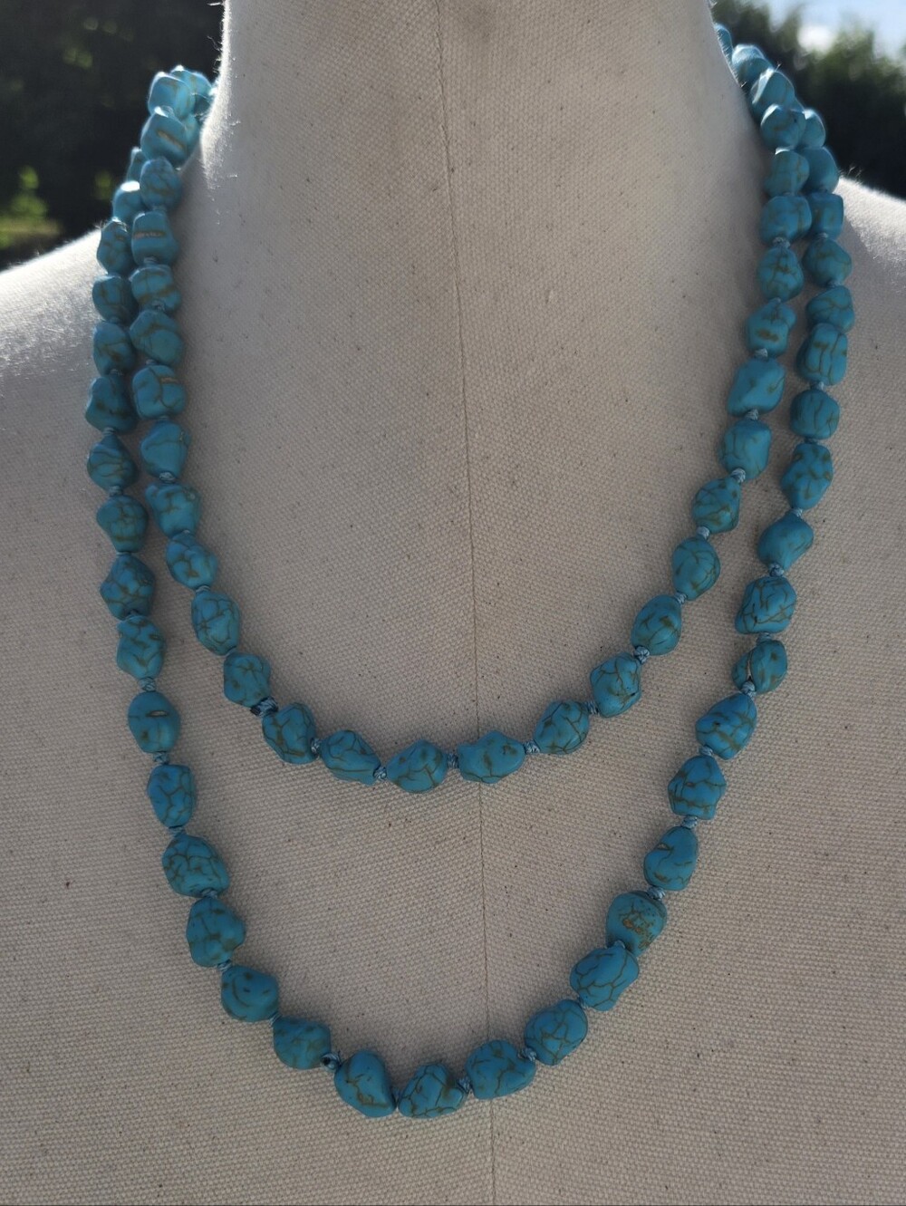 Bohemian Vintage Blue Turquoise Howlite Beaded Endless Necklace
